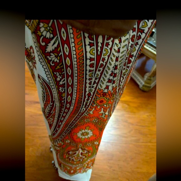 Bohemian Style Printed Spaghetti Strap, Orange, Red Gypsy long boho dress size L - Picture 6 of 6